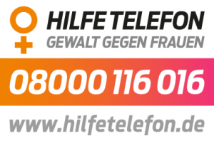 Bild mit der Nummer und der Webseite des Hilfetelefons: Telefon 08000 116 016 und Webseite www.hilfetelefon.de